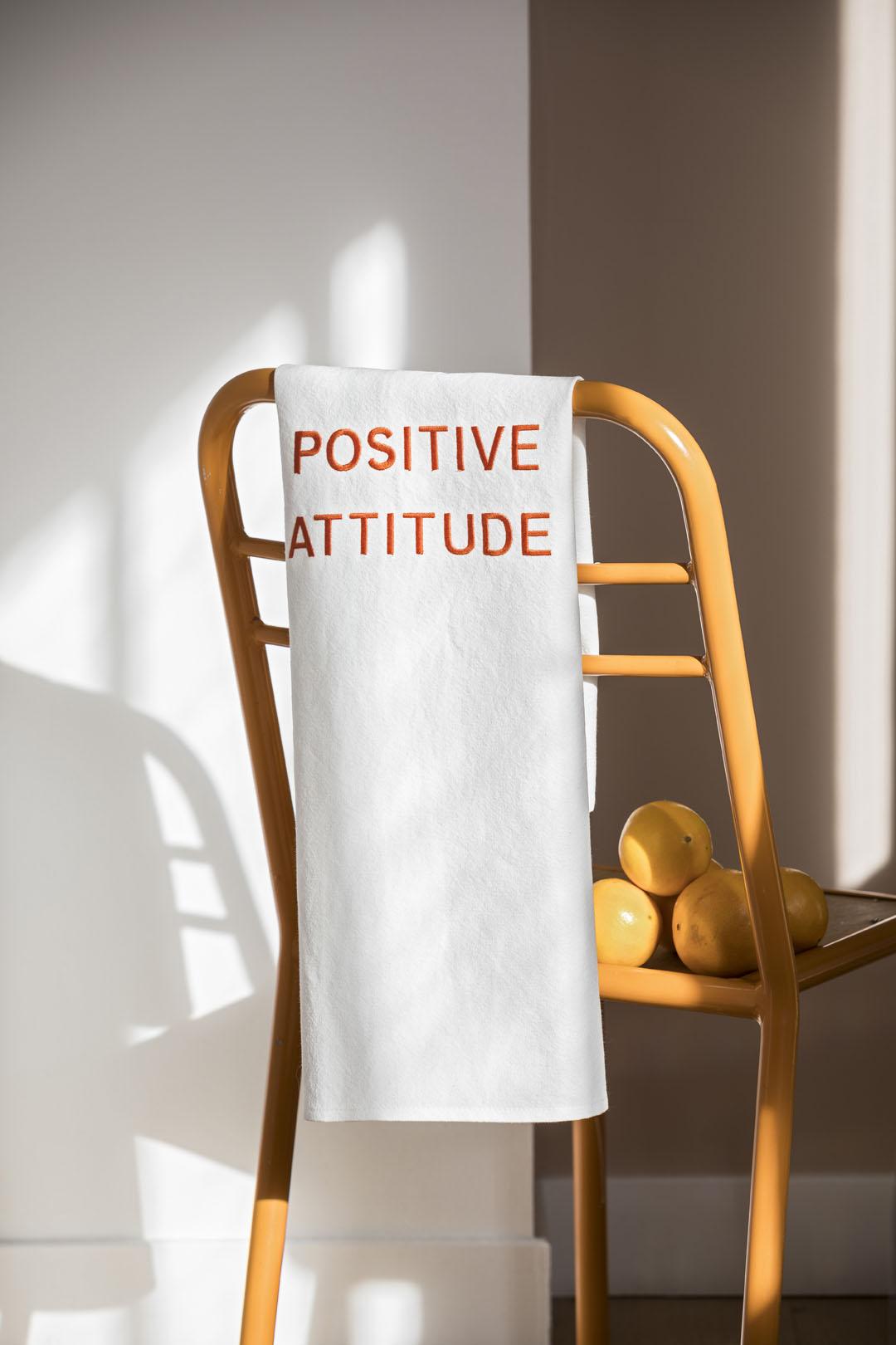 tea towel cotton embroidered positive attitude